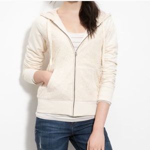 Lucky Brand Lace Hooded Cream Zip Up Jacket